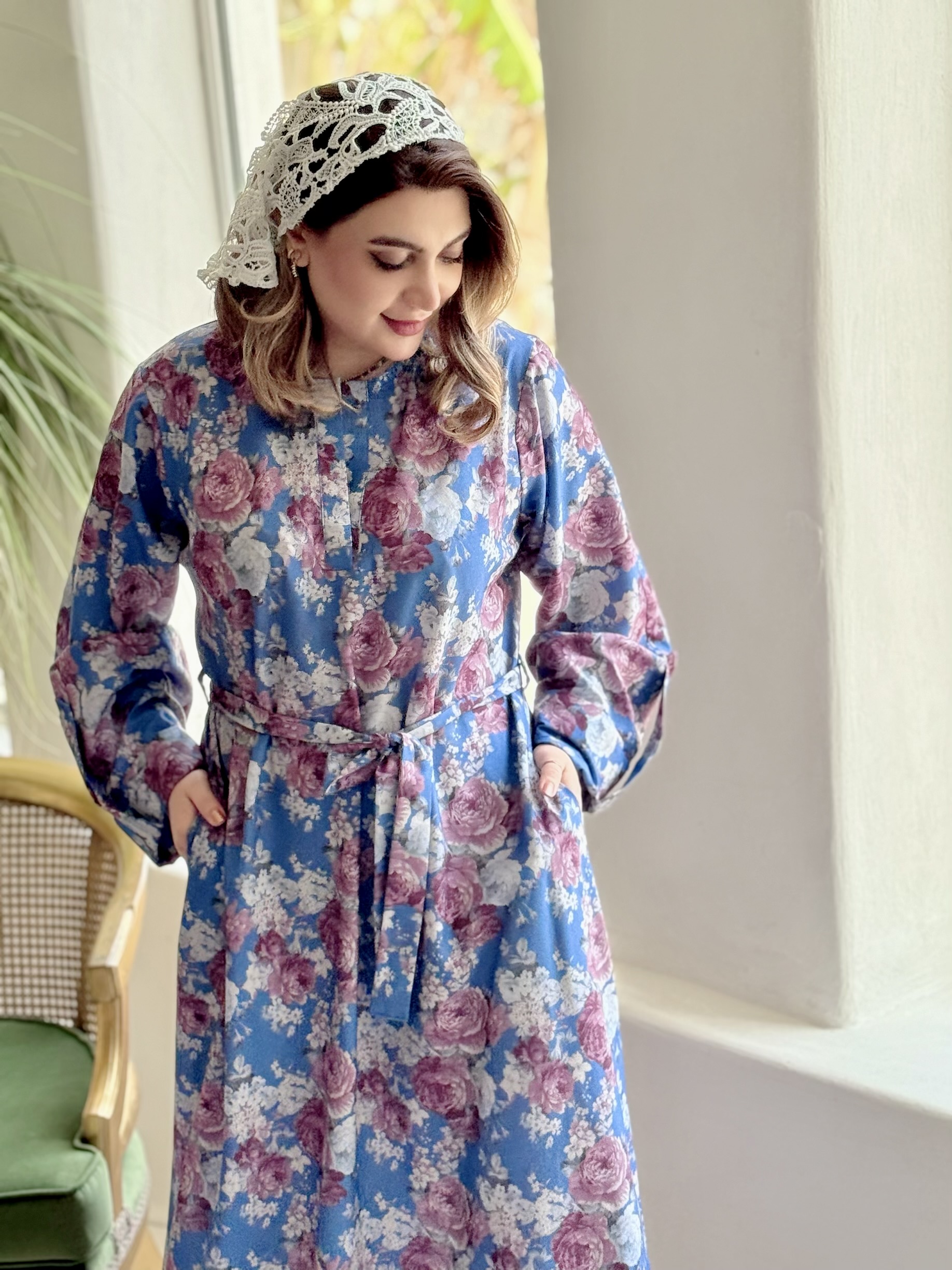 کفتان بلند مدل گلبهار - آبی